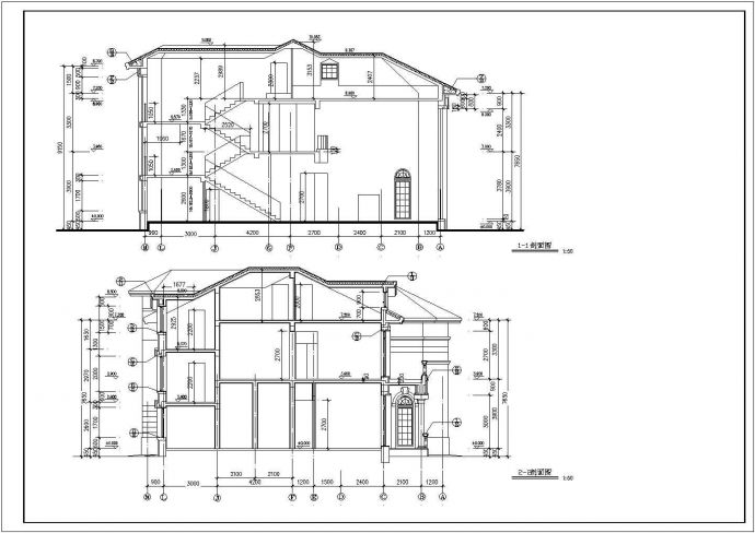 欧式豪华二层半别墅详细建筑设计图_图1