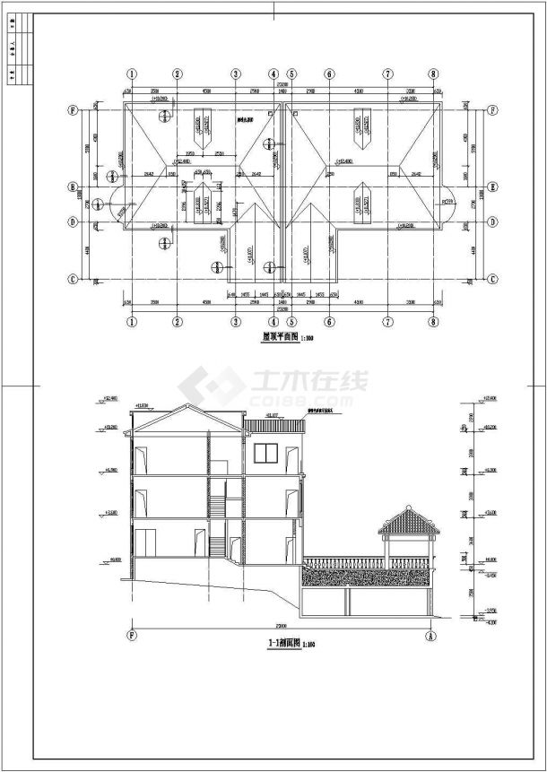 新颖双拼三层新农村别墅建筑设计图（带地下室及车库）-图一