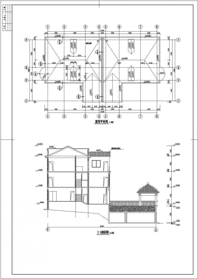 新颖双拼三层新农村别墅建筑设计图（带地下室及车库）_图1