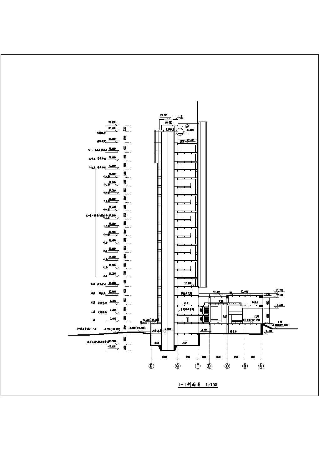 福建省某城镇办公楼标准层平立面设计图