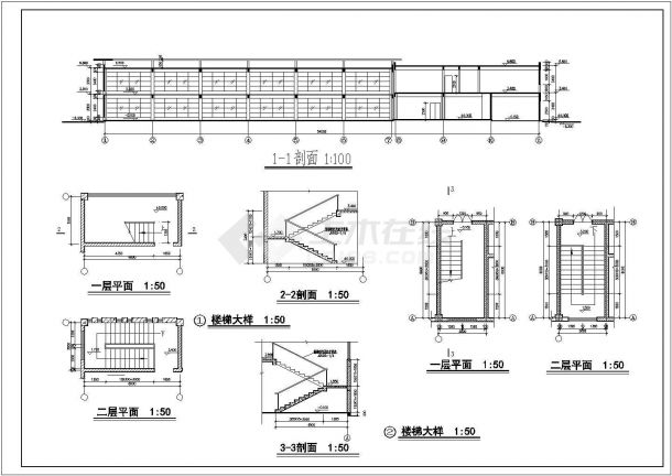 江苏省某乡镇二层车展厅施工图设计图-图二