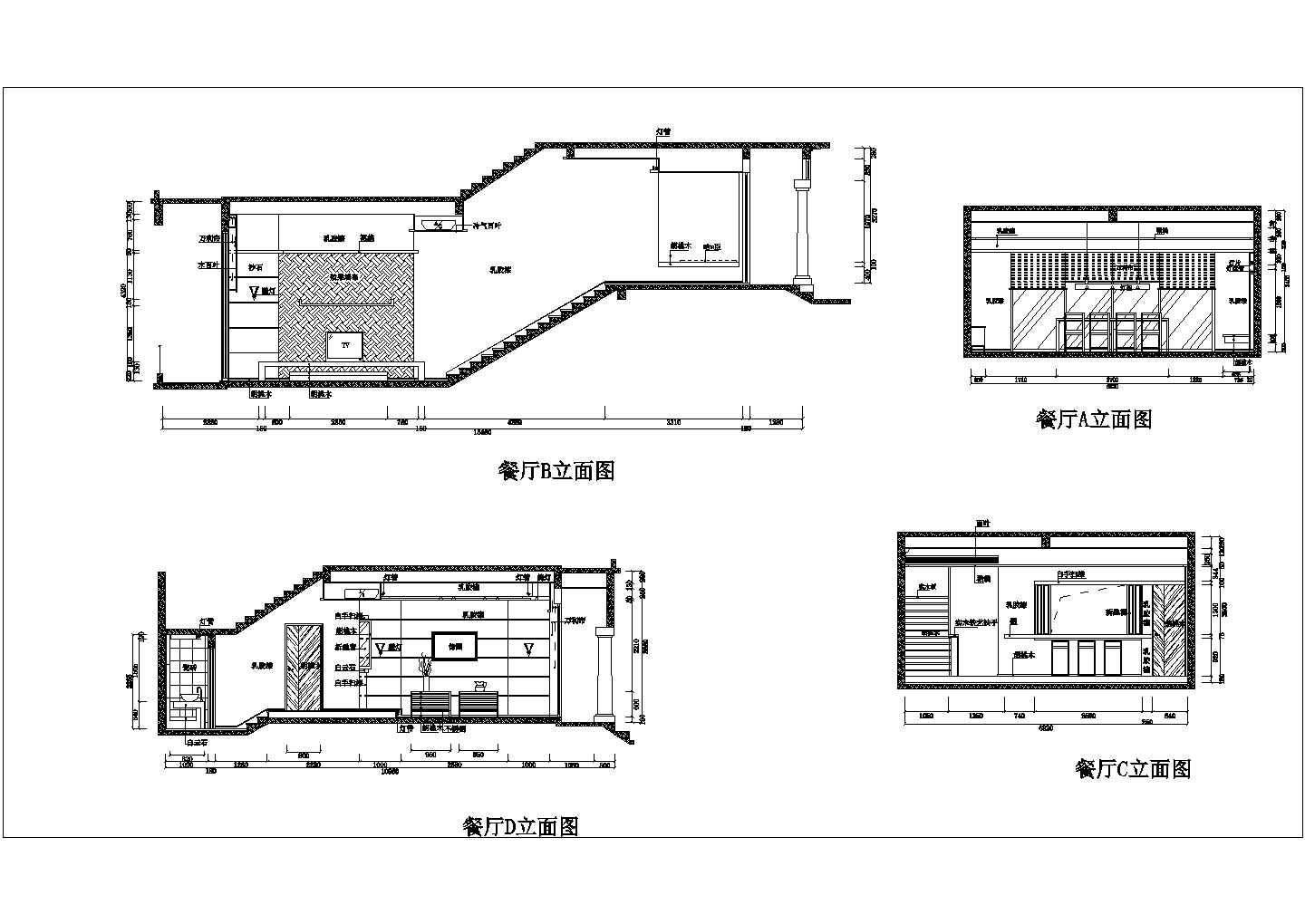 陕西省某地区四层小型别墅平立面图