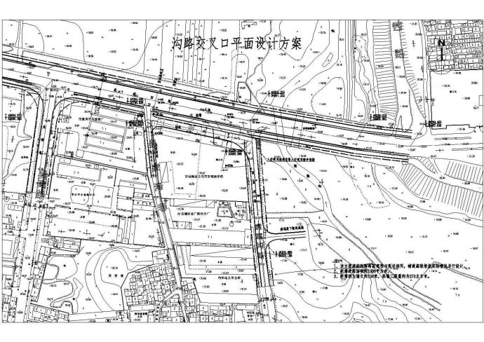 某地区沟路交叉口平面设计cad方案施工图_图1