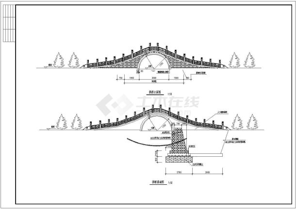 某地区古代风格石桥建筑cad详细设计施工图-图二