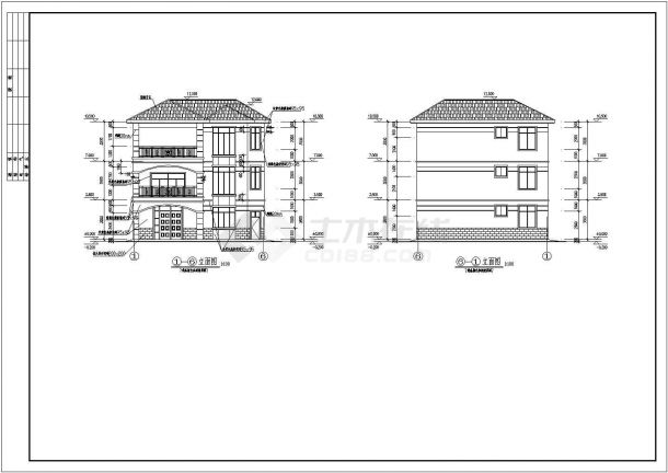 某三层框架别墅建筑、结构、电气施工图-图一