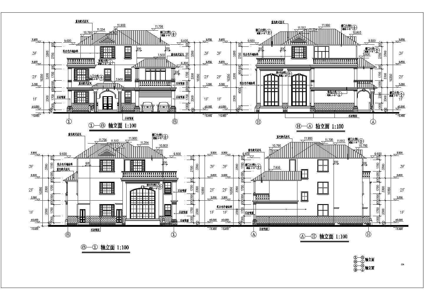 带落地窗车库大方三层农村房屋建筑设计图