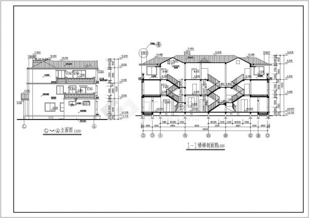 带旋转楼梯3户联排别墅建筑设计施工图（全套）-图二