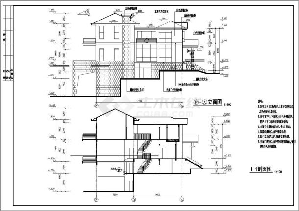 带地下层夹层车库三层砖混自建房屋建筑设计图-图二