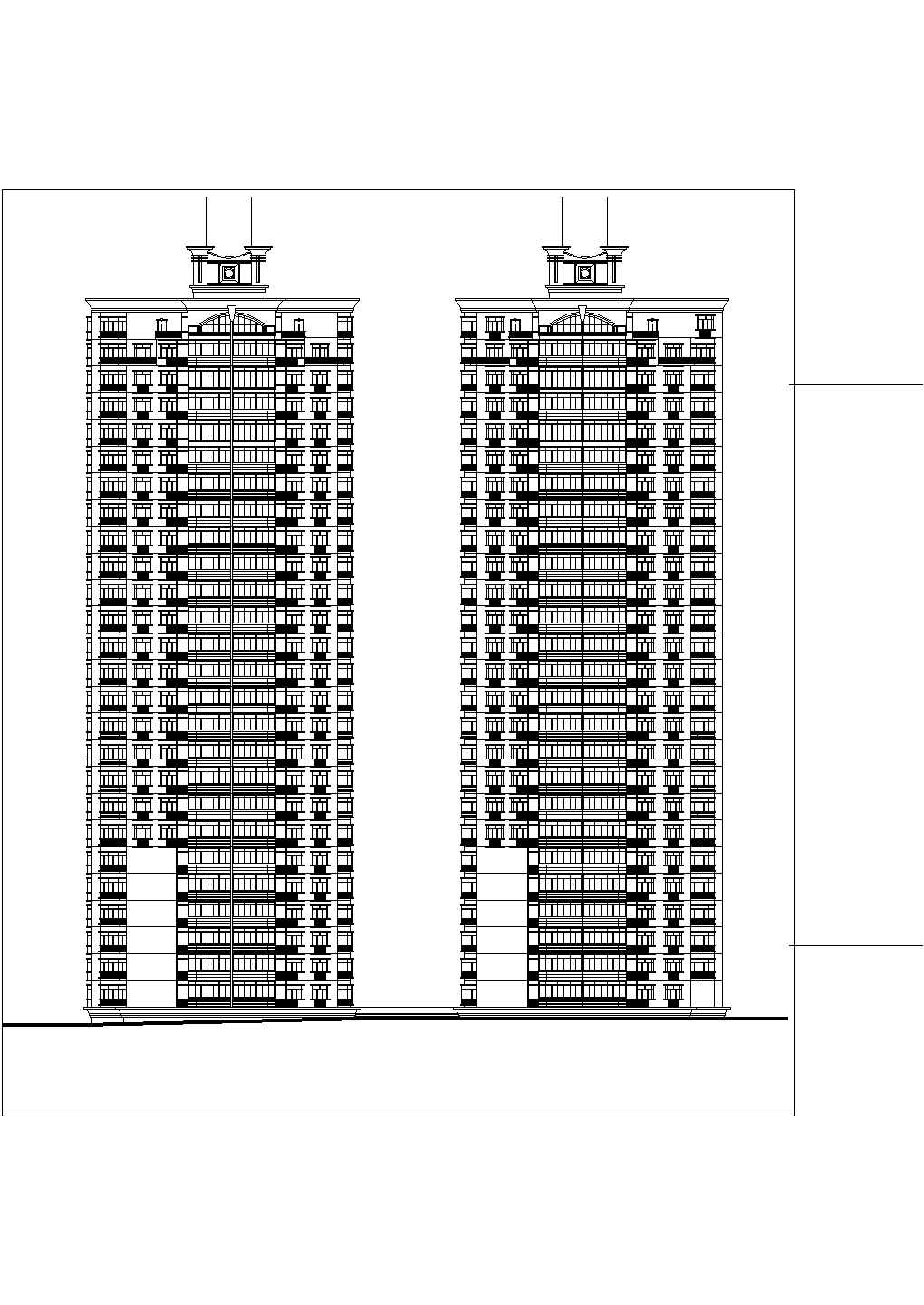 26层双塔式1楼梯2电梯6户住宅楼设计图