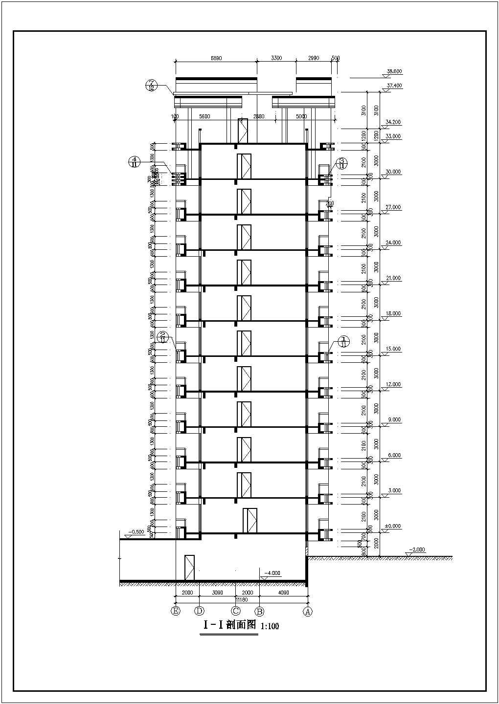 11层1楼梯1电梯住宅楼建筑设计图纸