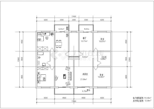 某公司配套住宅楼户型平面设计方案图-图二