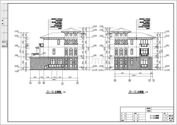 都市多露台带影音室三层独栋别墅详细建筑施工图-图二