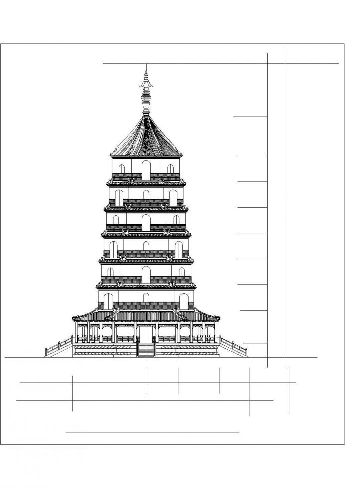 某塔建筑设计施工立剖面图（共2张）_图1