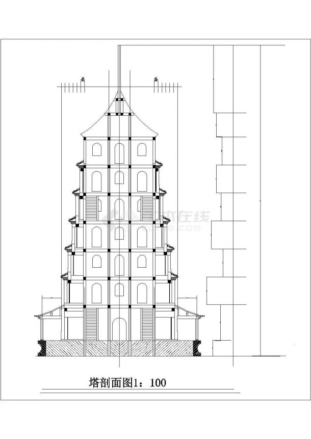 某塔建筑设计施工立剖面图（共2张）-图二