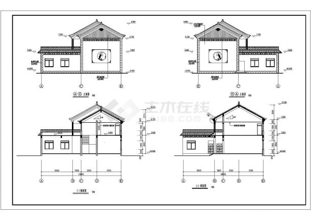 某地区二层仿古老人活动中心建筑图（含效果图）-图二