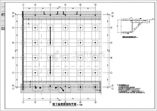 地下室结构布置锚杆抗拔多层筏板结构施工图-图二