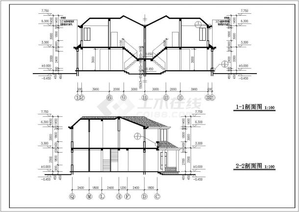豪华大方双拼别墅设计CAD详细建筑设计图纸-图一