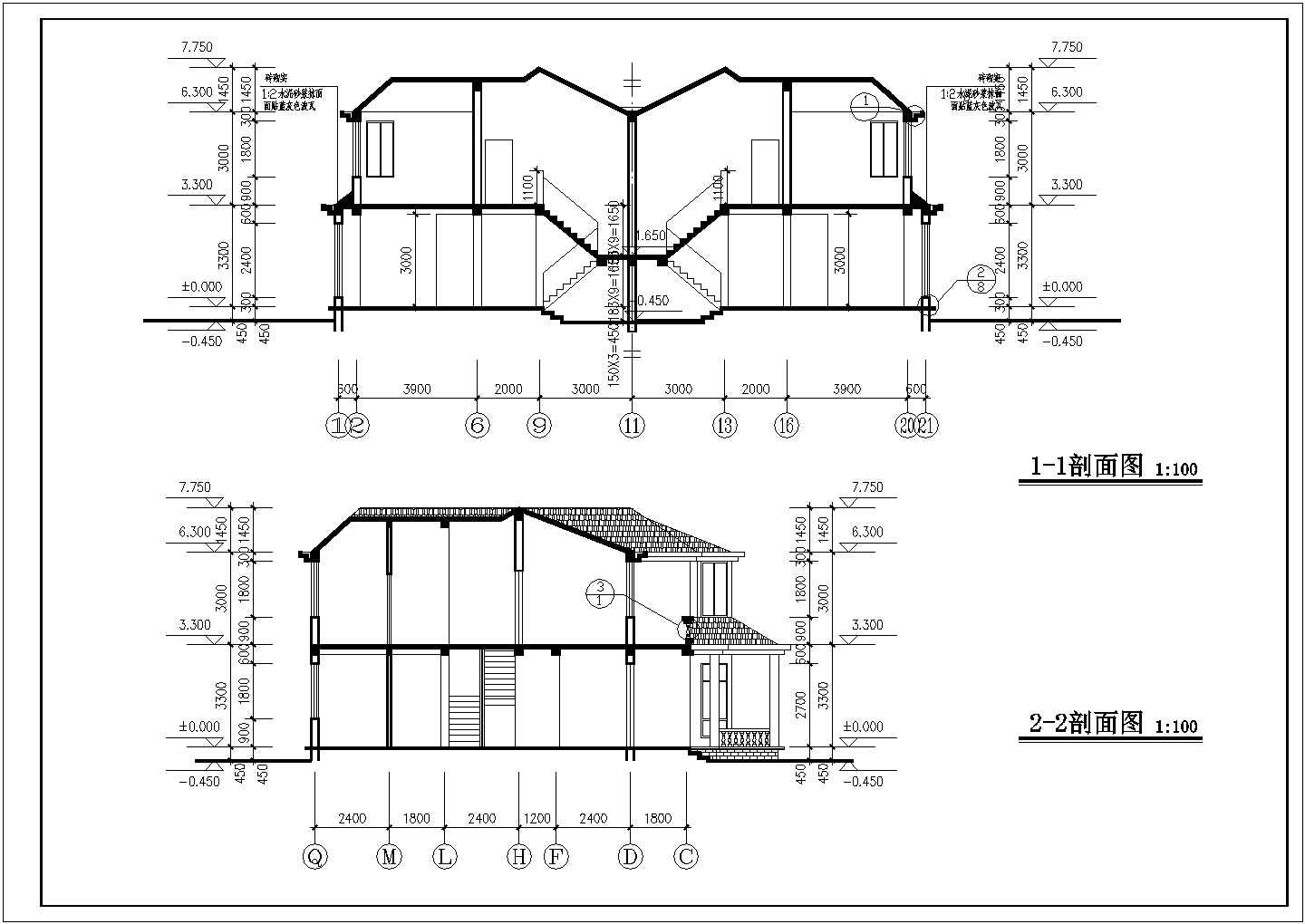 豪华大方双拼别墅设计CAD详细建筑设计图纸