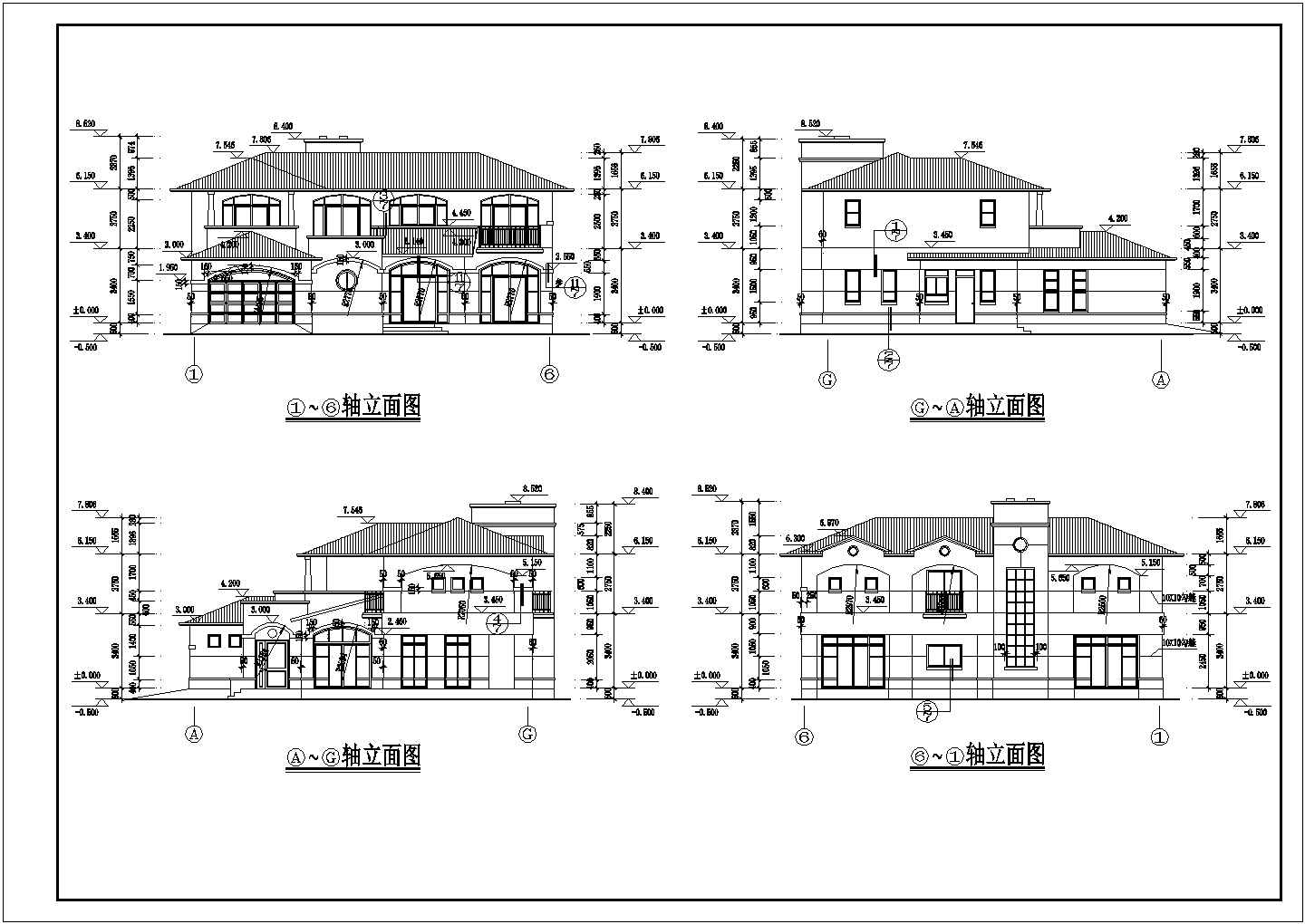 坡屋顶独栋二层多阳台自建别墅详细建筑设计图（全套）