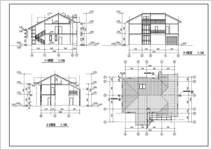 带阁楼阳光室简洁二层半农村房屋详细建筑设计图_图1