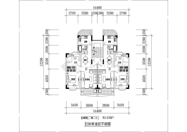 四川省某地区高层套型户型CAD平面图-图一