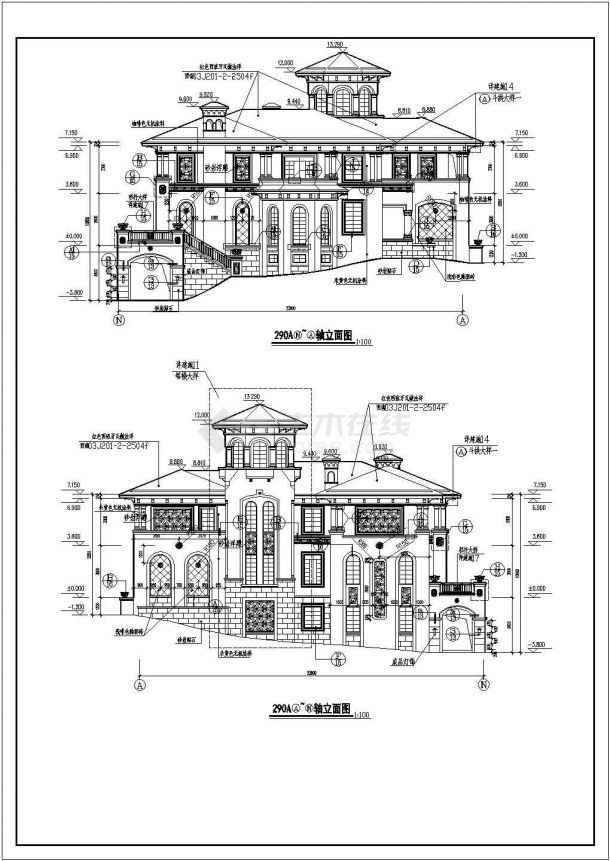 某三层欧式别墅建筑cad设计施工图-图二