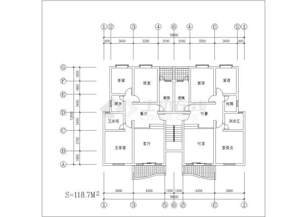安徽省某城市高层住宅楼户型设计图-图二