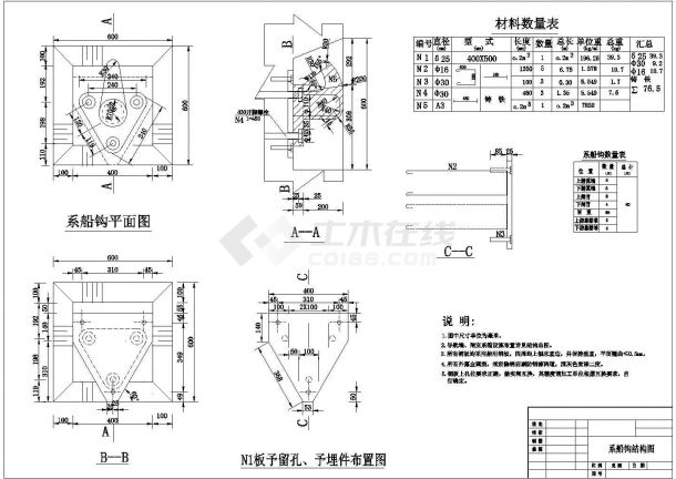 码头工程系船钩系船环铸铁水尺结构图-图一