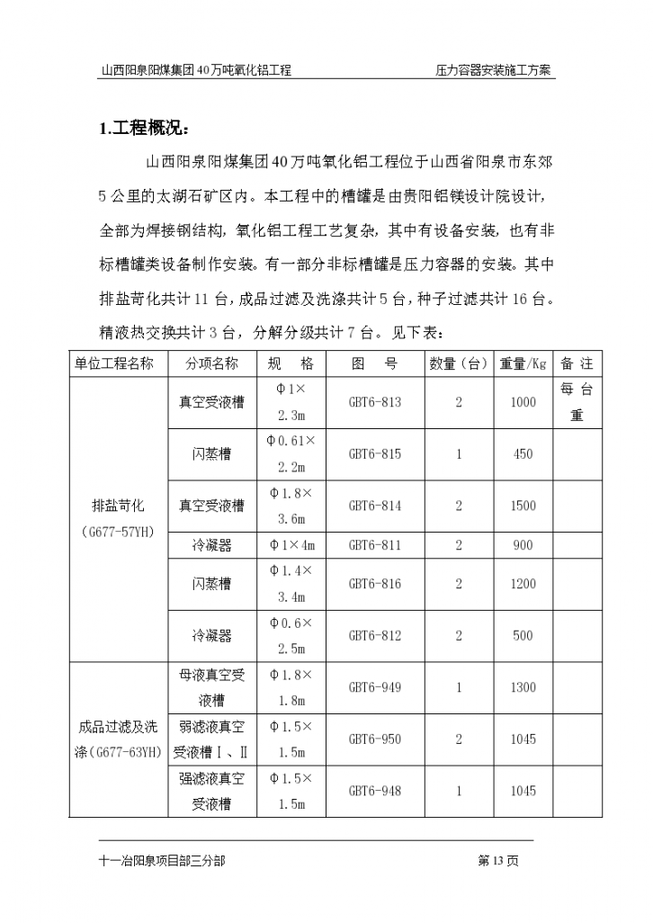 山西阳泉阳煤集团40万吨氧化铝工程 压力容器安装施工方案-图二