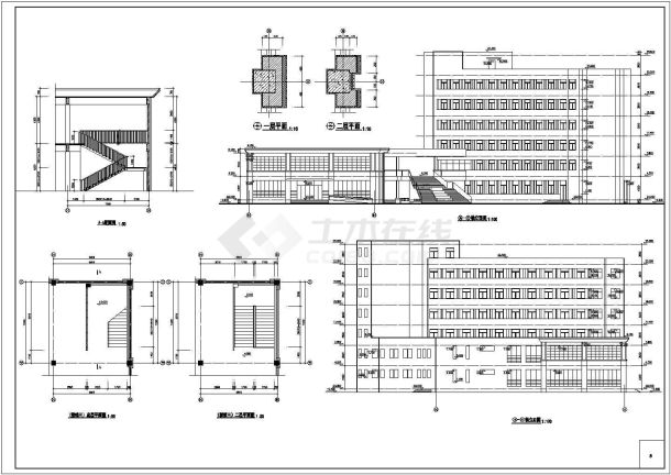 某地六层框架结构学校综合楼建筑设计施工图-图二