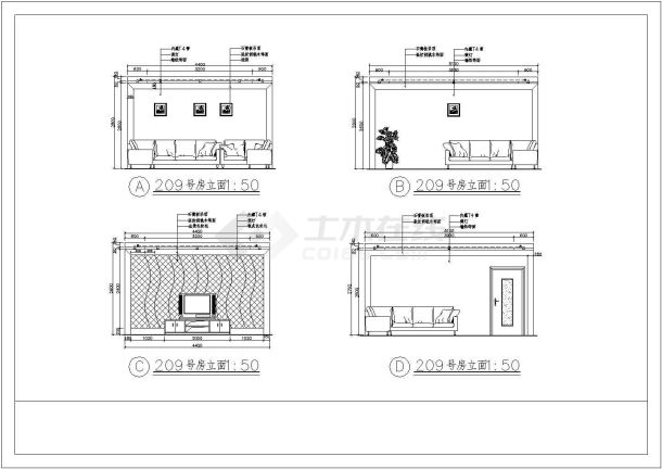 某地区歌舞厅KTV包间装修CAD设计图纸-图二