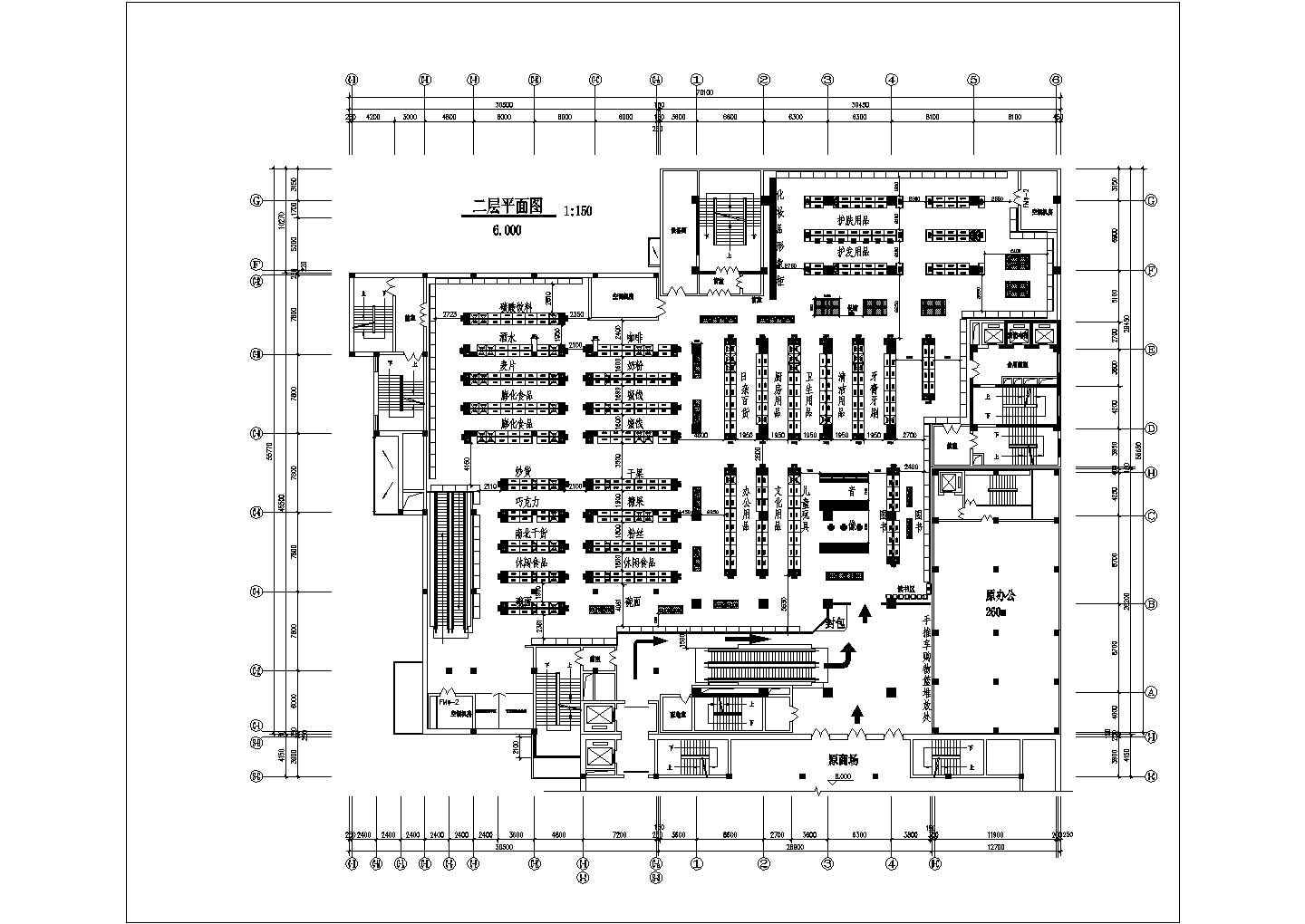 福建省某城市二层超市CAD平面建筑图
