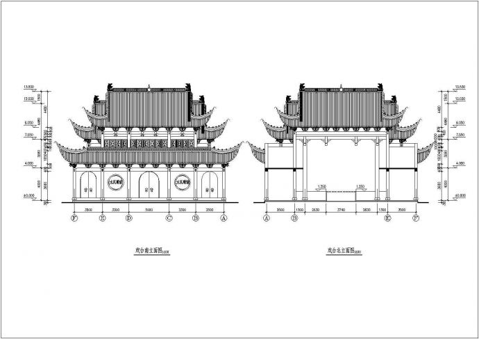 古建筑祠堂戏台建筑设计图纸（共12张）_图1