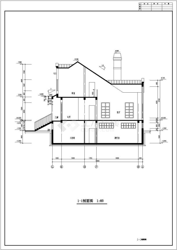 带地下室落地窗舒适自建别墅建筑设计图纸-图一