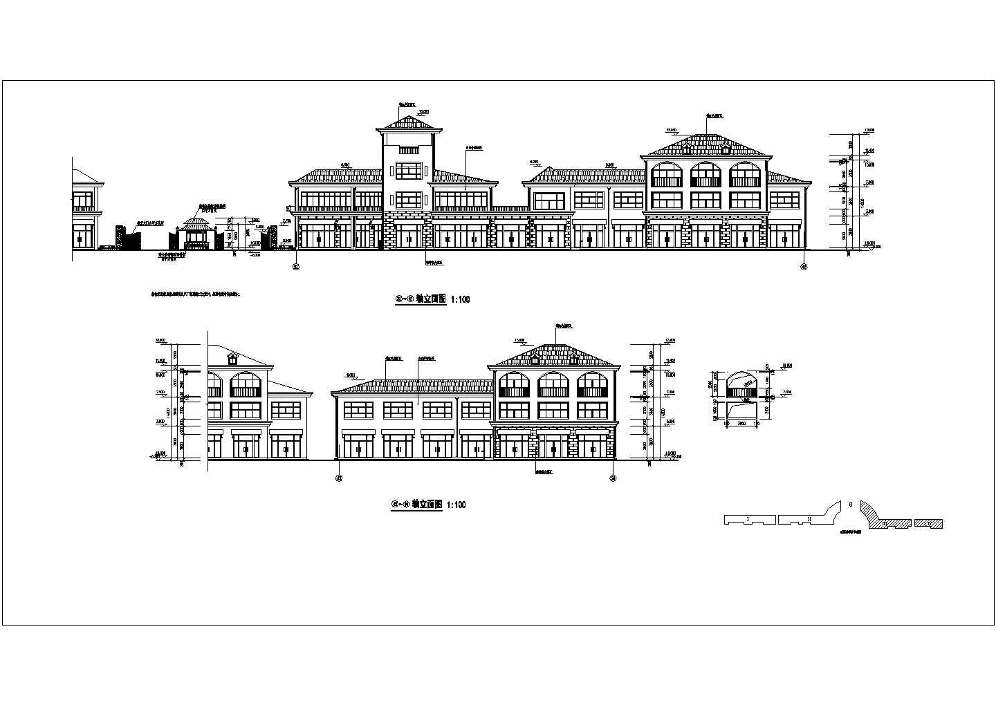 某地两层框架结构临街商铺建筑设计方案图