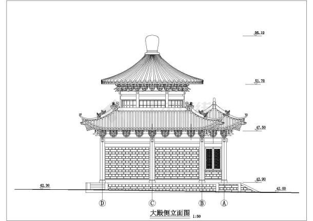 福建省某城市烈士碑亭正立面施工图-图一