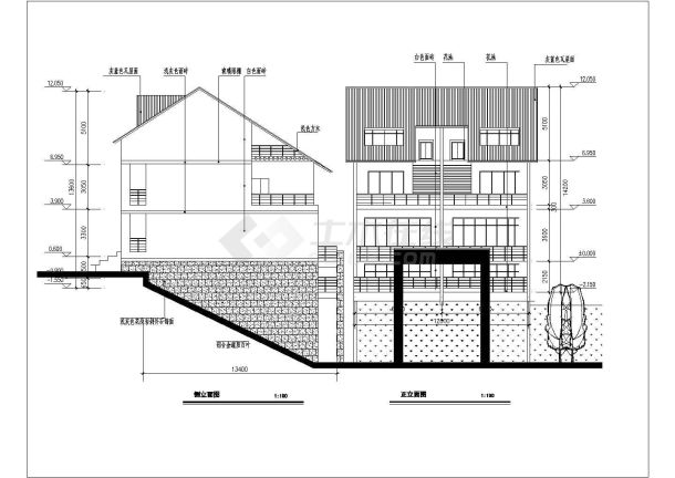某地三层小镇住宅楼建筑设计施工方案图-图一