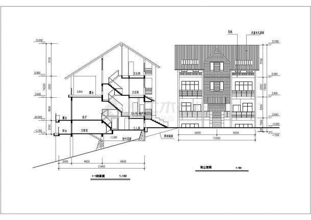 某地三层小镇住宅楼建筑设计施工方案图-图二