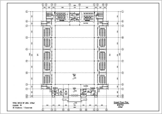 某教学楼32个班cad平面方案装修设计图_图1