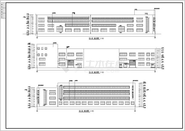 安徽省某城市厂房两车间平立面建筑图-图二