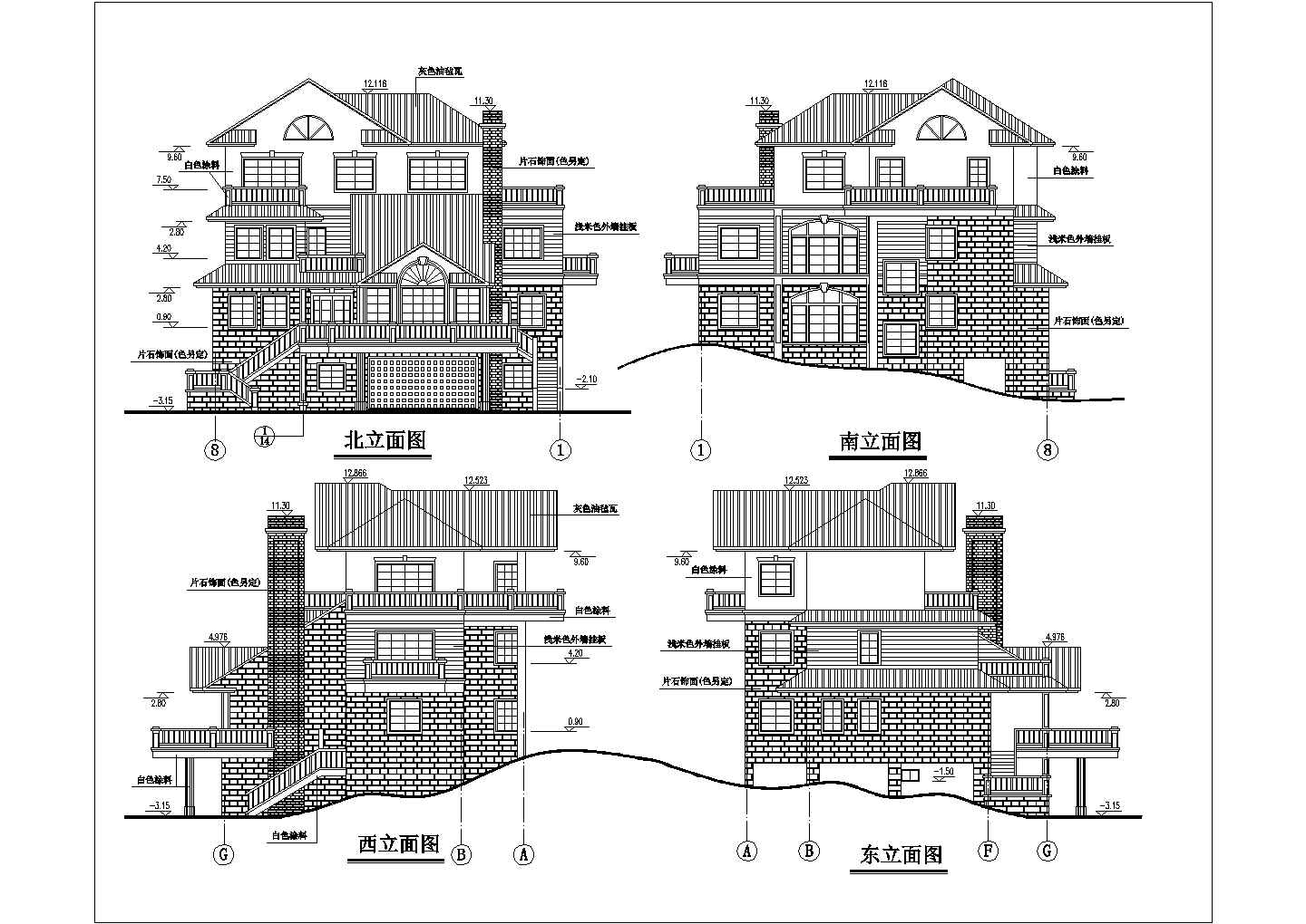 某地豪华三层带车库层别墅建筑设计图