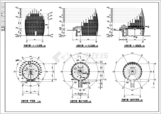 风情竹楼建筑设计施工图纸（共3张）-图二
