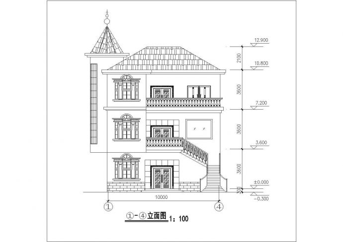 四川省某农村地区三层CAD别墅设计图_图1