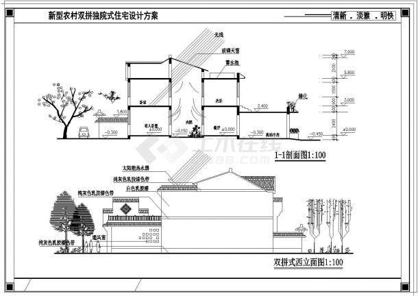 某双拼式小康住宅楼建筑CAD设计图-图二