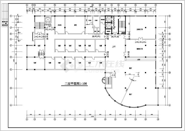 某地区综合办公楼方案施工CAD图-图二