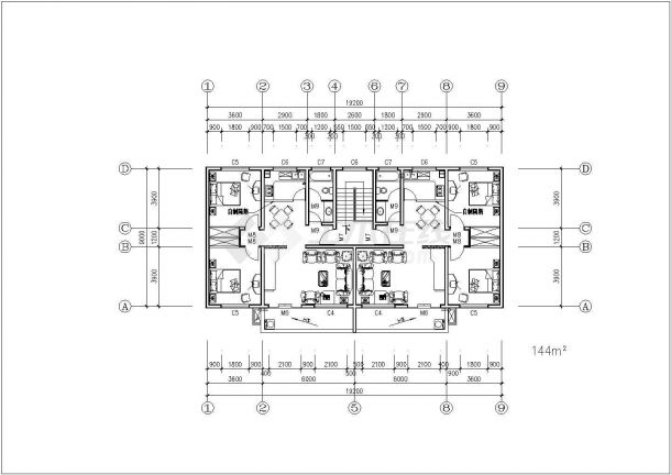 某意大利住宅楼户型标准层平面设计图-图二