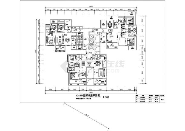 商业标准层别墅户型详细建筑设计图纸-图二