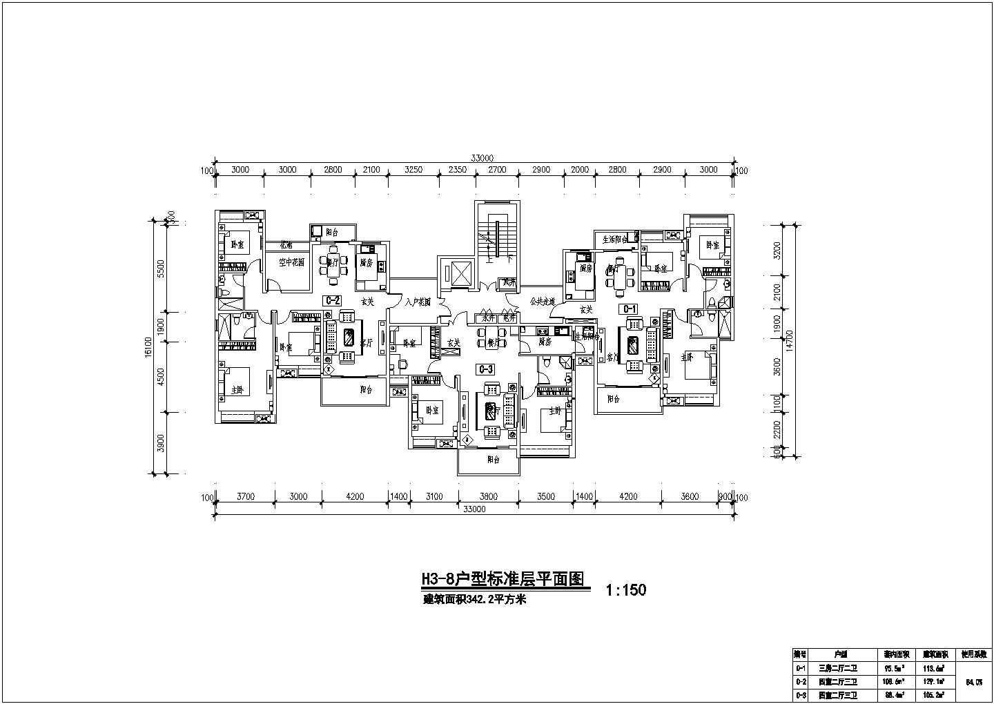 商业标准层别墅户型详细建筑设计图纸