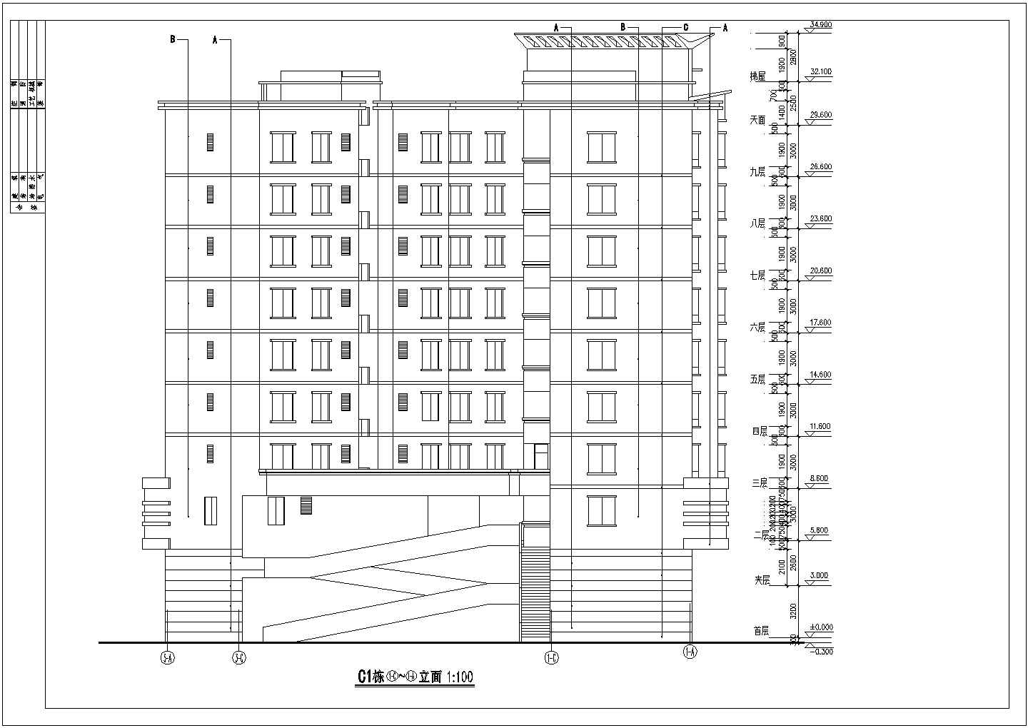 某地九层单幢小区住宅楼建筑设计图