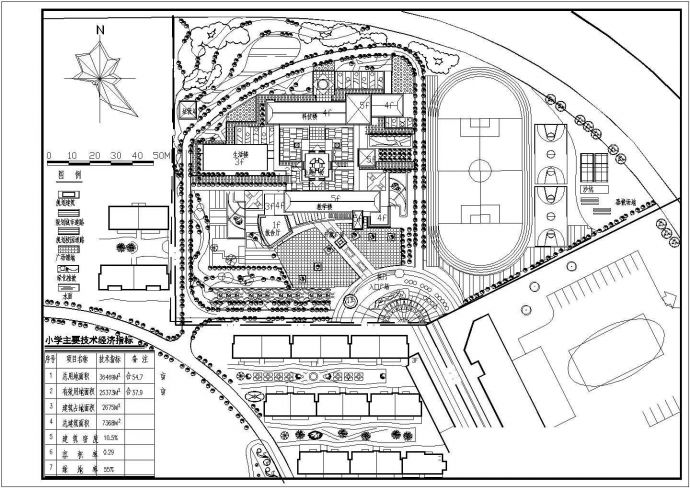 某小学学校建筑CAD规划施工平面图_图1